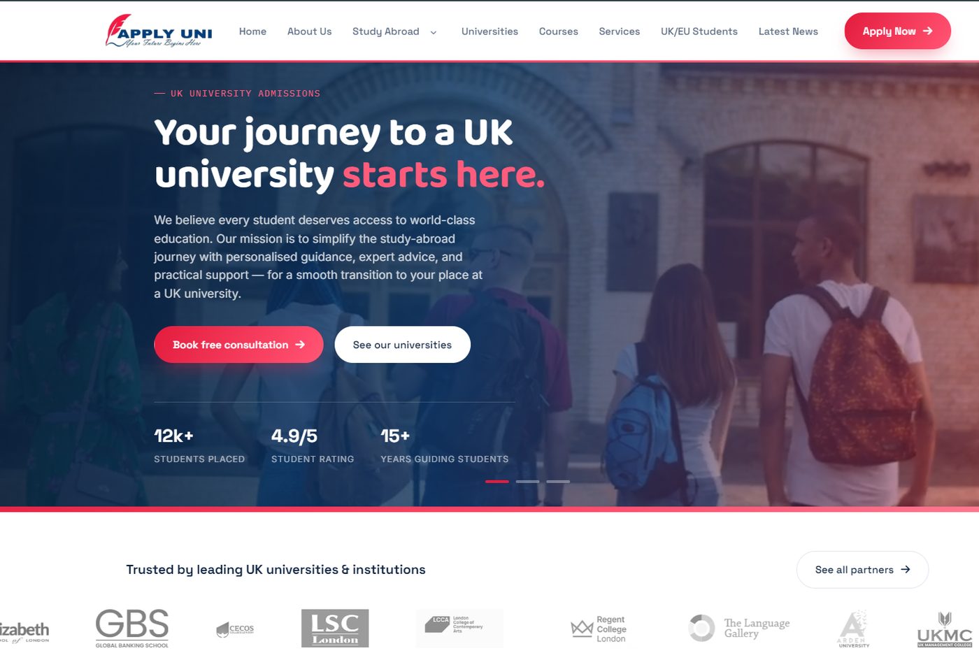 Apply Uni homepage screenshot